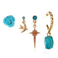 Fancy Earring Jewelry European Cross Flower Pendant Alloy Stud Earrings Set for Fashion Gift